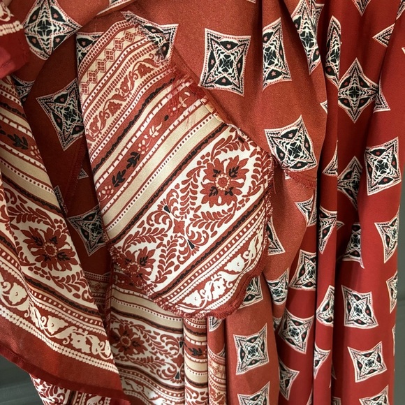 Band of Gypsies Handkerchief Scarf Print Asymmetrical Midi Red Boho Sun Dress - Picture 7 of 8